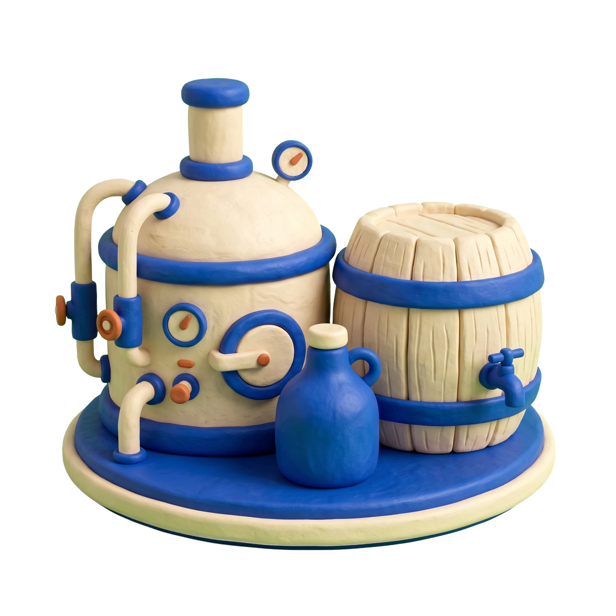 Brewpub illustration in blue and ivory clay