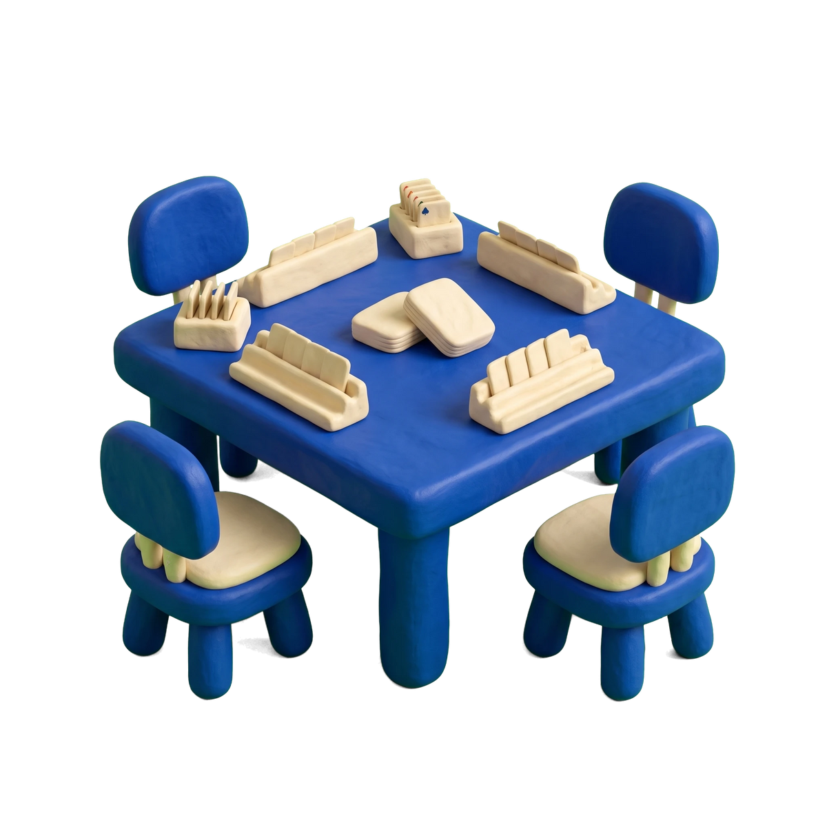 Bridge club illustration in blue and ivory clay