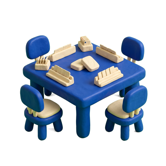 Bridge club illustration in blue and ivory clay