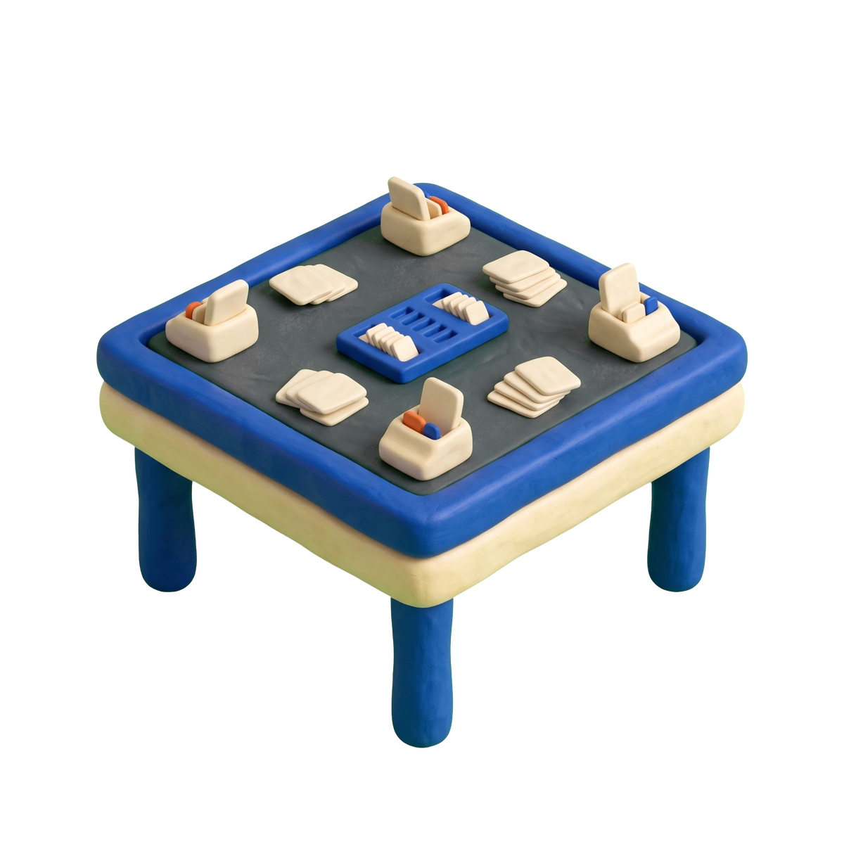 Bridge illustration in blue and ivory clay