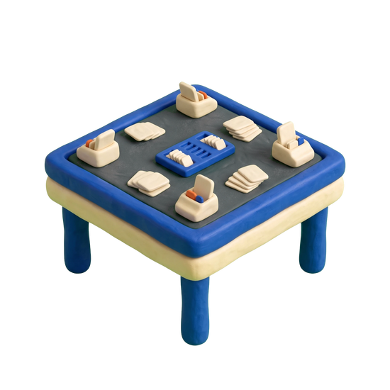 Bridge illustration in blue and ivory clay