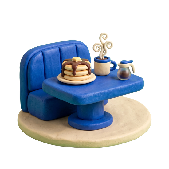 Brunch restaurant illustration in blue and ivory clay