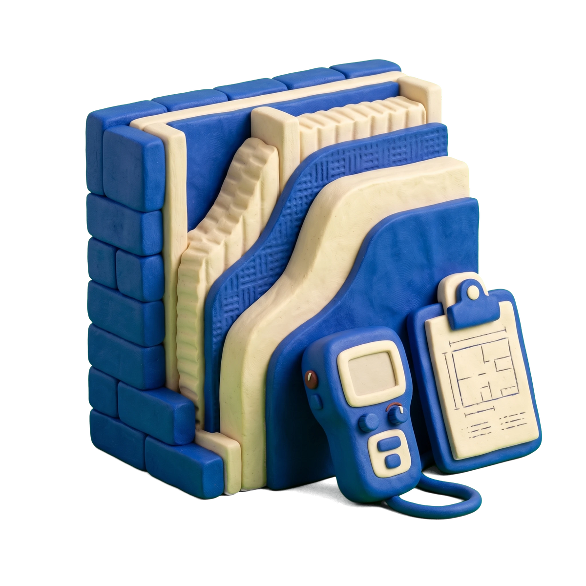 Building consultant illustration in blue and ivory clay