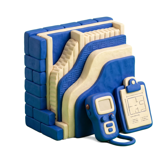 Building consultant illustration in blue and ivory clay
