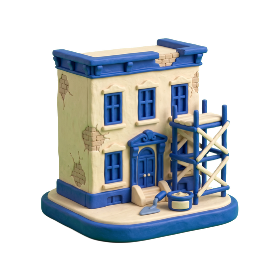 Building restoration service illustration in blue and ivory clay