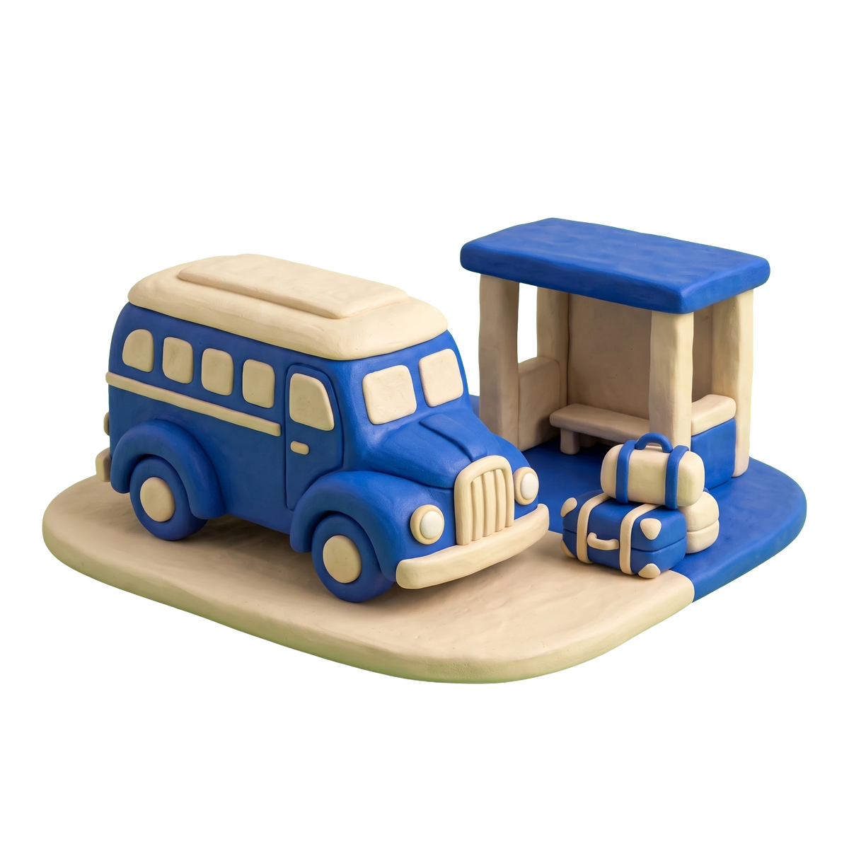 Bus charter illustration in blue and ivory clay