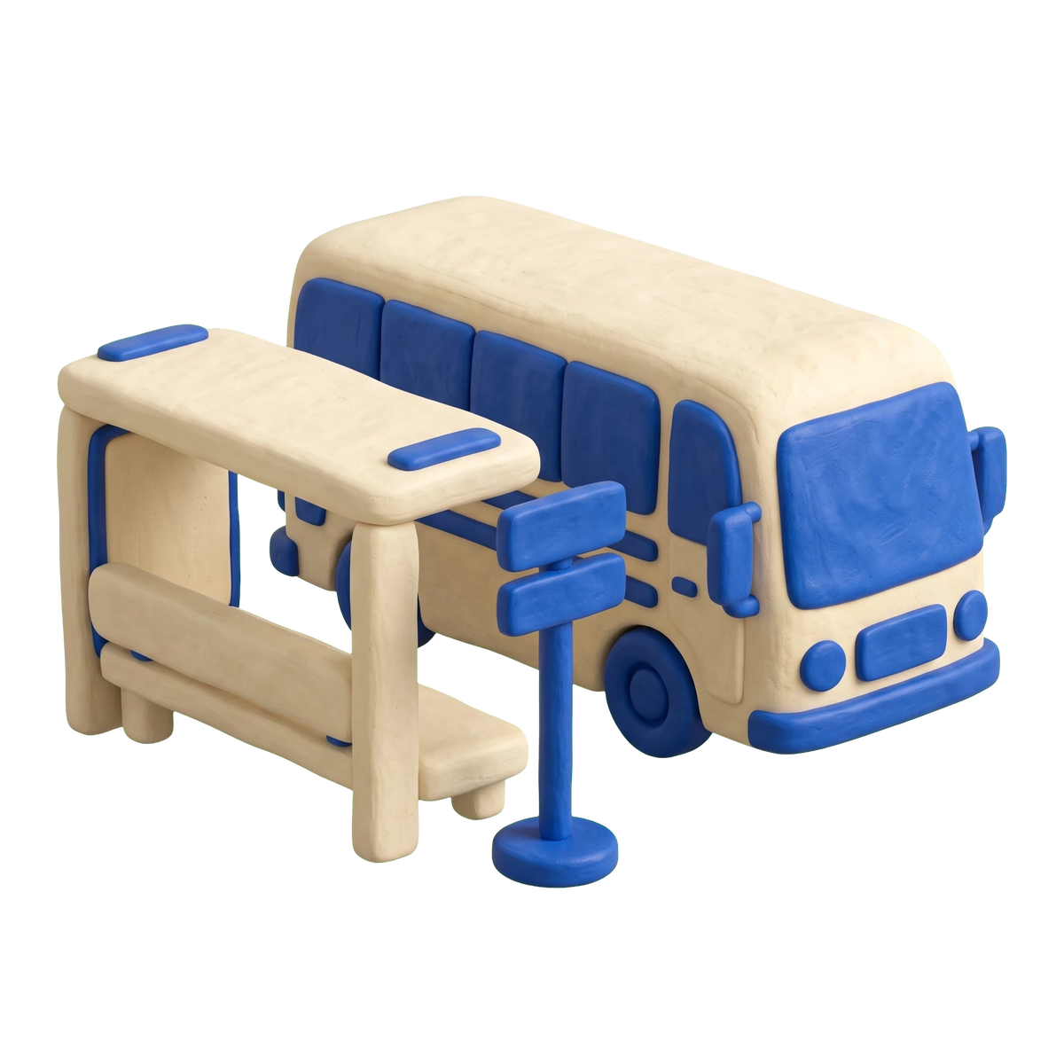 Bus company illustration in blue and ivory clay