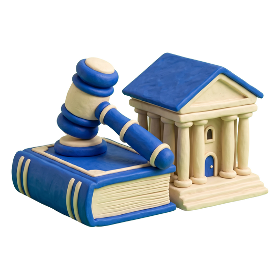 Business attorney illustration in blue and ivory clay