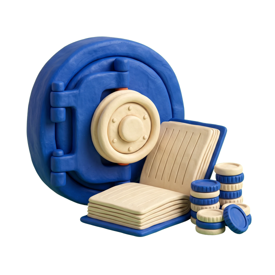 Business banking service illustration in blue and ivory clay