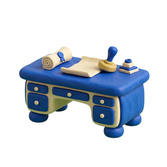 Business broker illustration in blue and ivory clay