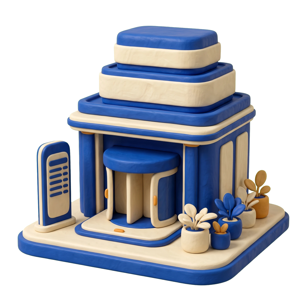 Business center illustration in blue and ivory clay