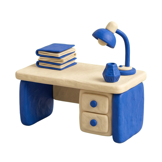 Business management consultant illustration in blue and ivory clay