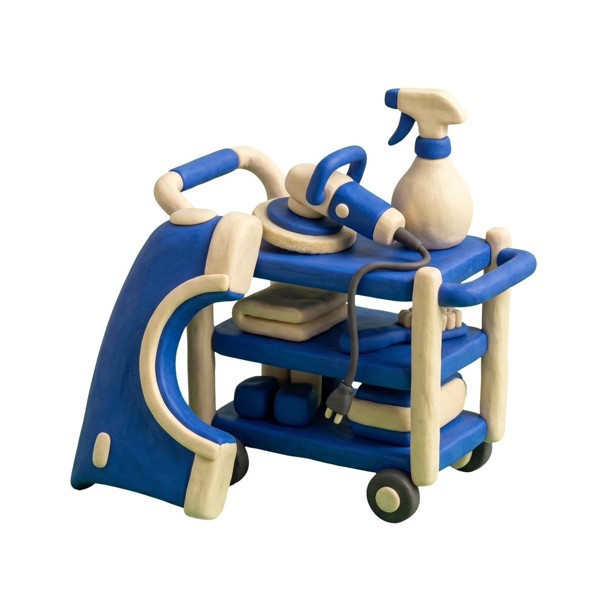 Car detailing service illustration in blue and ivory clay