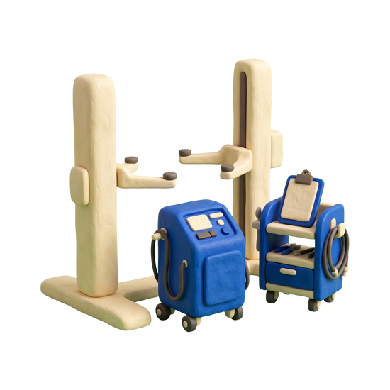 Car inspection station illustration in blue and ivory clay