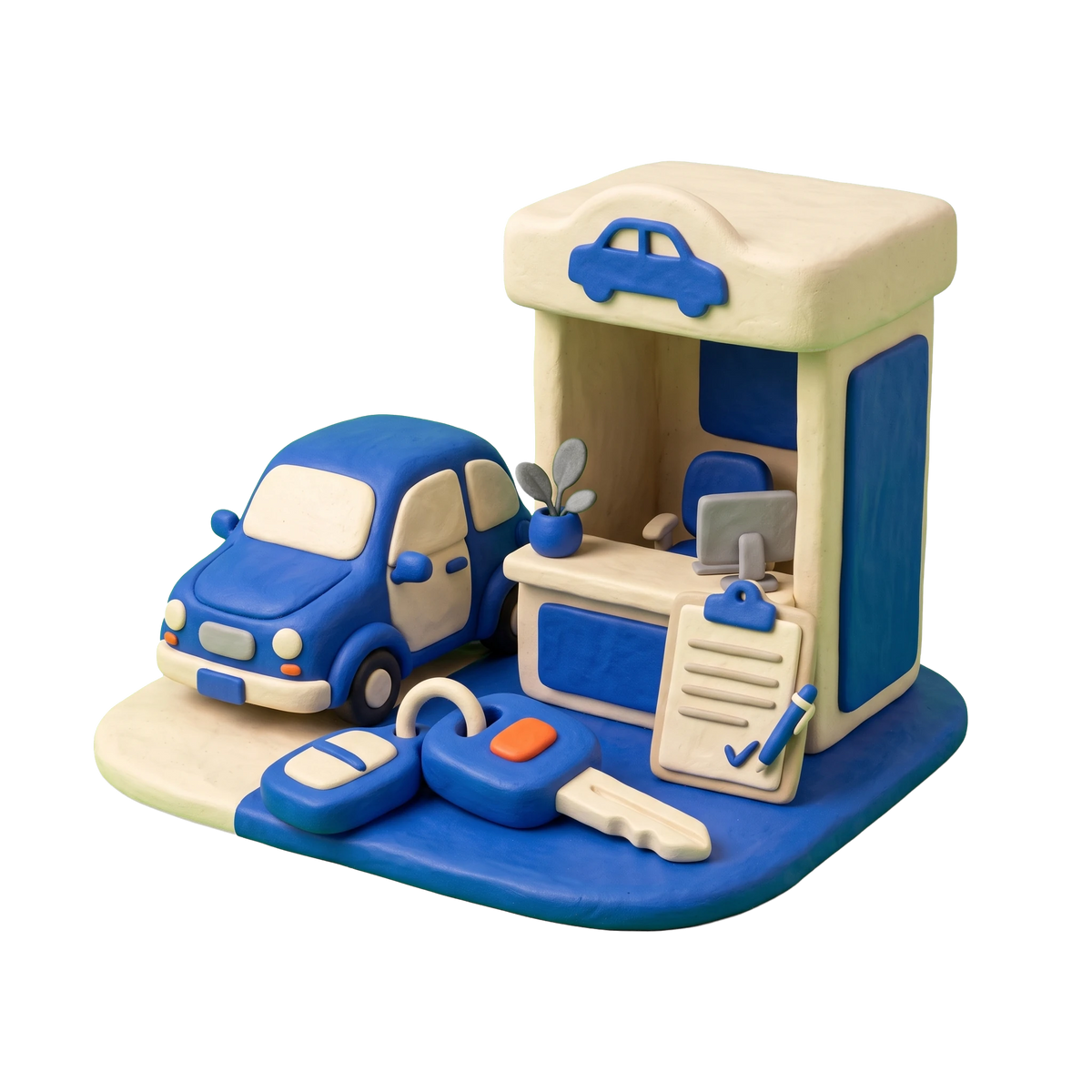 Car leasing service illustration in blue and ivory clay