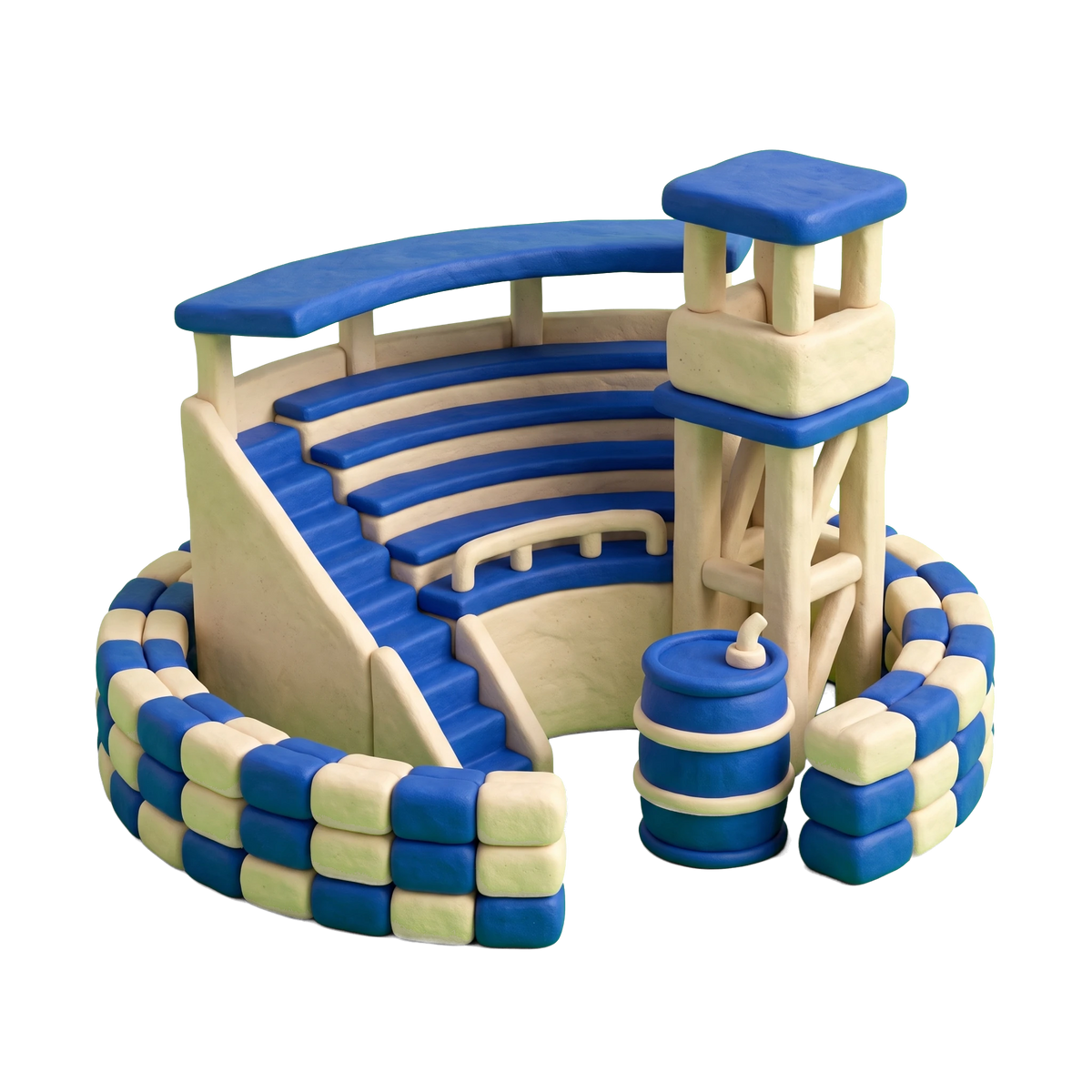 Car racing venue illustration in blue and ivory clay