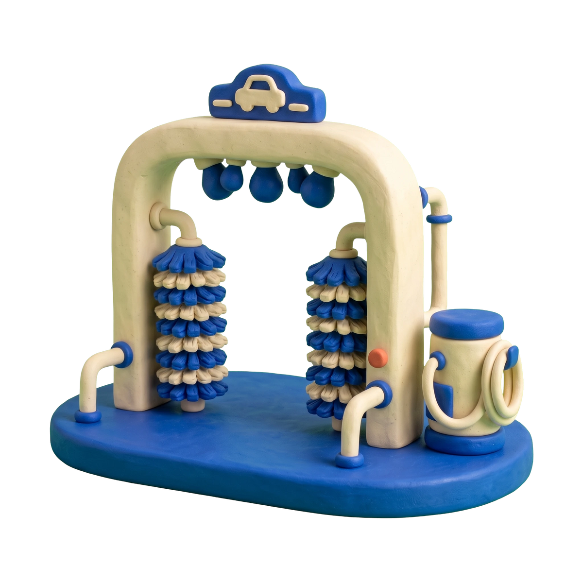Car wash illustration in blue and ivory clay