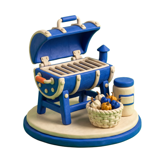 Caribbean restaurant illustration in blue and ivory clay