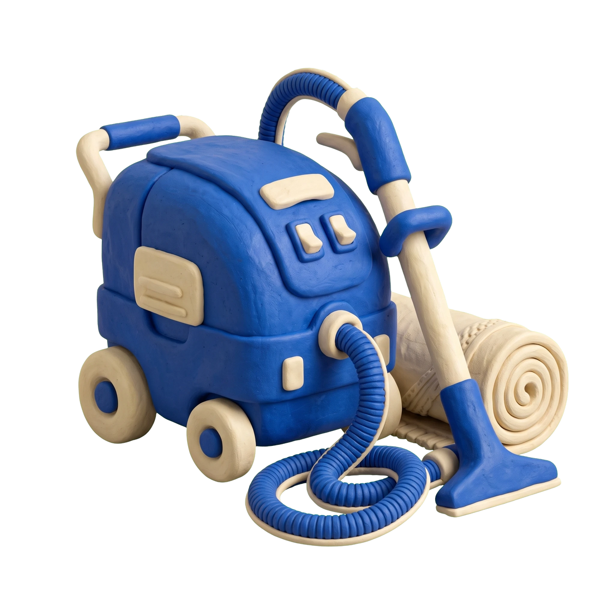 Carpet cleaning service illustration in blue and ivory clay
