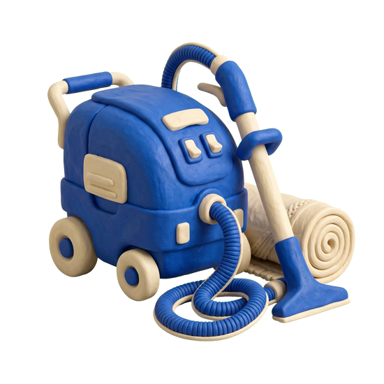 Carpet cleaning service illustration in blue and ivory clay