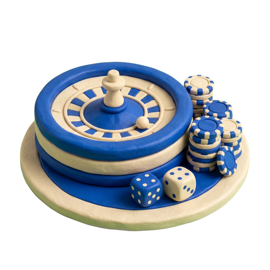 Casino illustration in blue and ivory clay