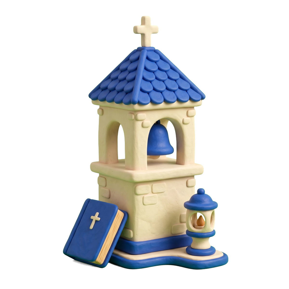 Catholic church illustration in blue and ivory clay