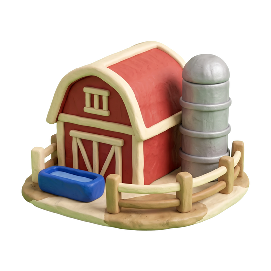 Cattle farm illustration in blue and ivory clay