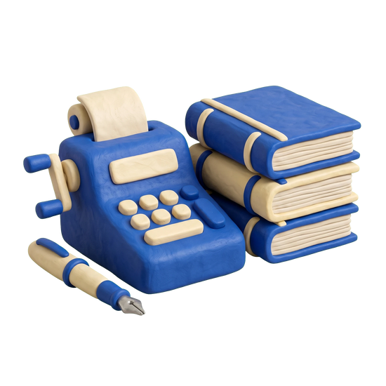 Certified public accountant illustration in blue and ivory clay