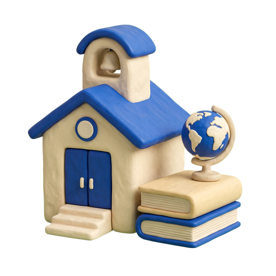 Charter school illustration in blue and ivory clay