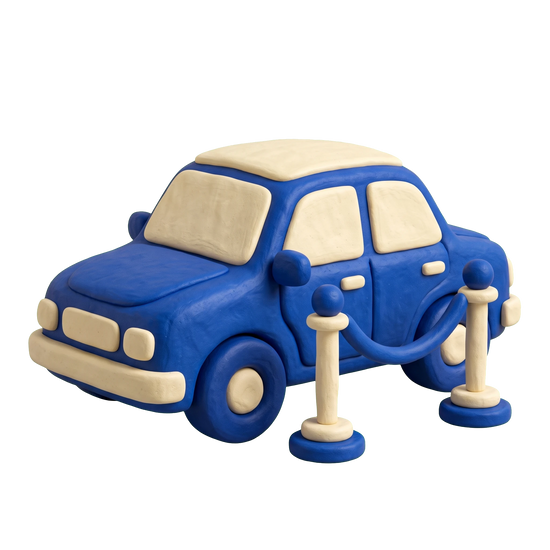 Chauffeur service illustration in blue and ivory clay