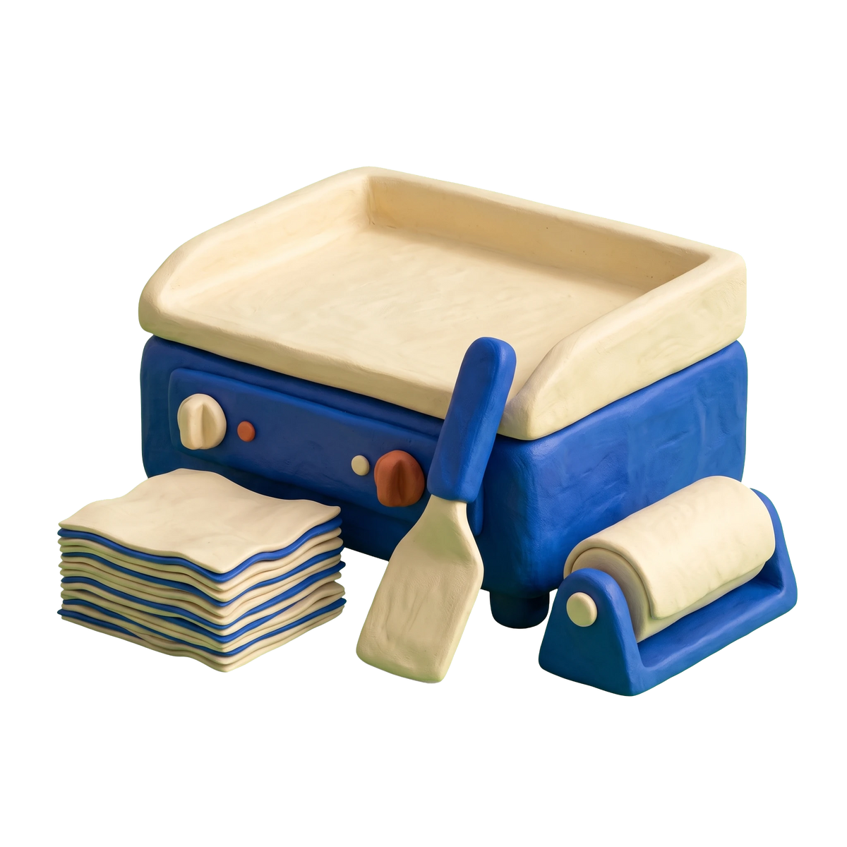 Cheesesteak restaurant illustration in blue and ivory clay