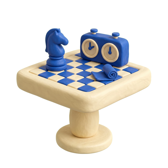 Chess club illustration in blue and ivory clay