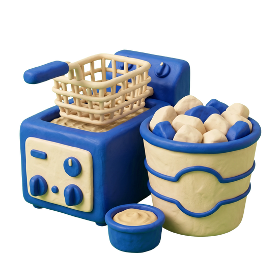 Chicken wings restaurant illustration in blue and ivory clay