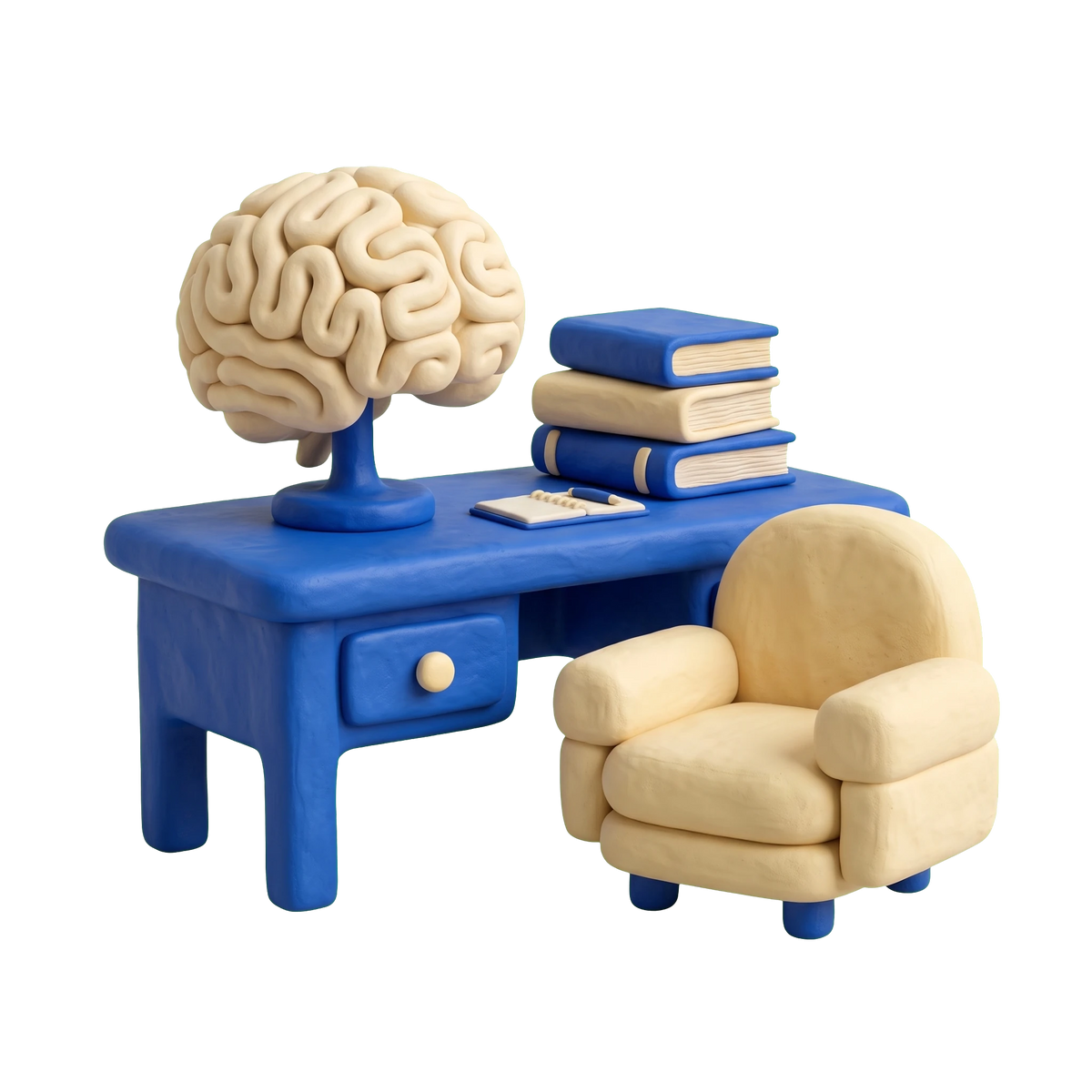 Child psychiatrist illustration in blue and ivory clay