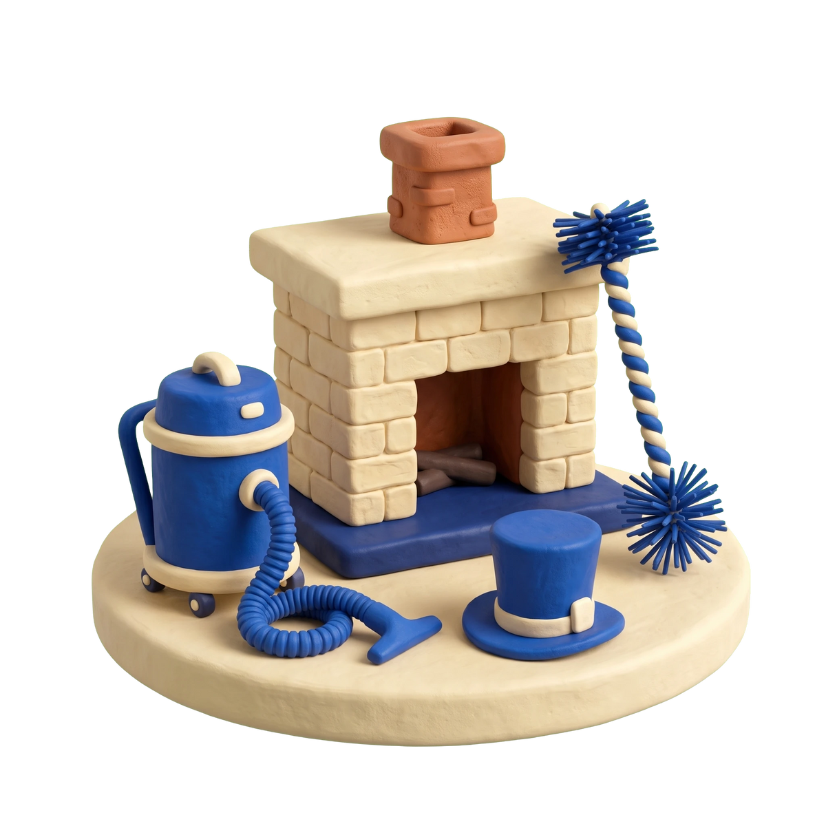 Chimney sweep illustration in blue and ivory clay
