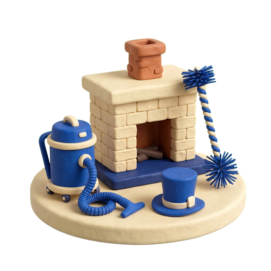 Chimney sweep illustration in blue and ivory clay