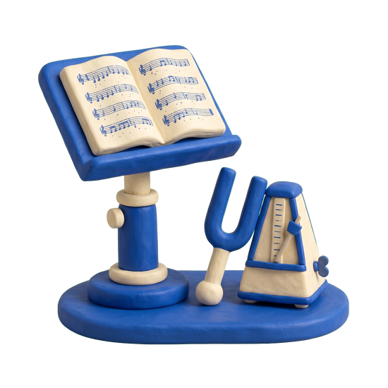 Choir illustration in blue and ivory clay