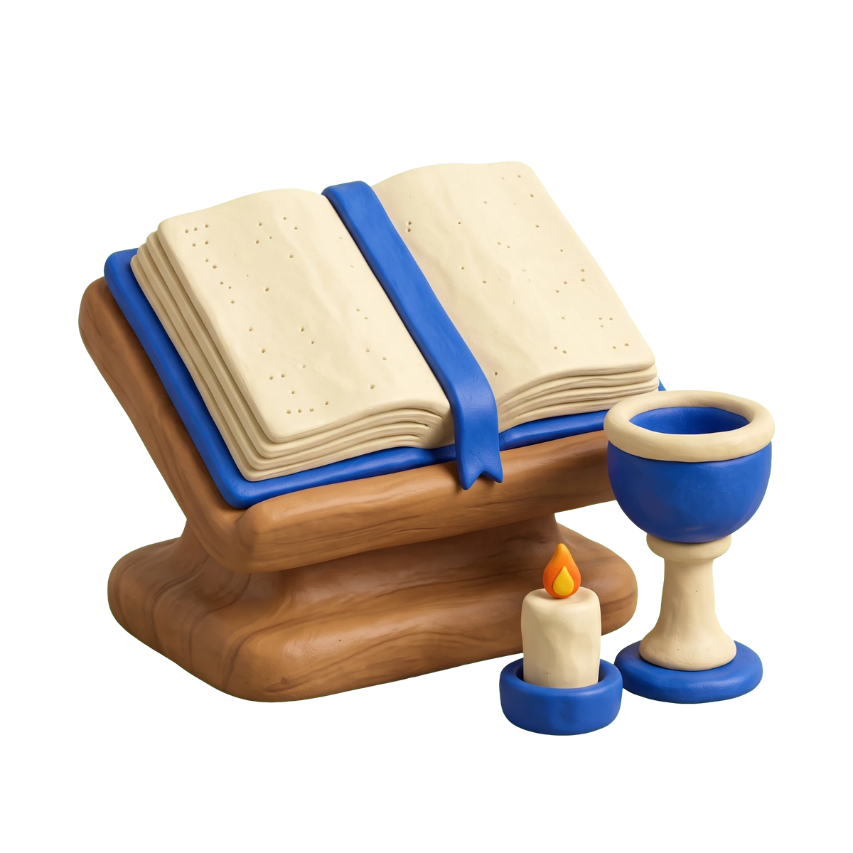 Christian book store illustration in blue and ivory clay