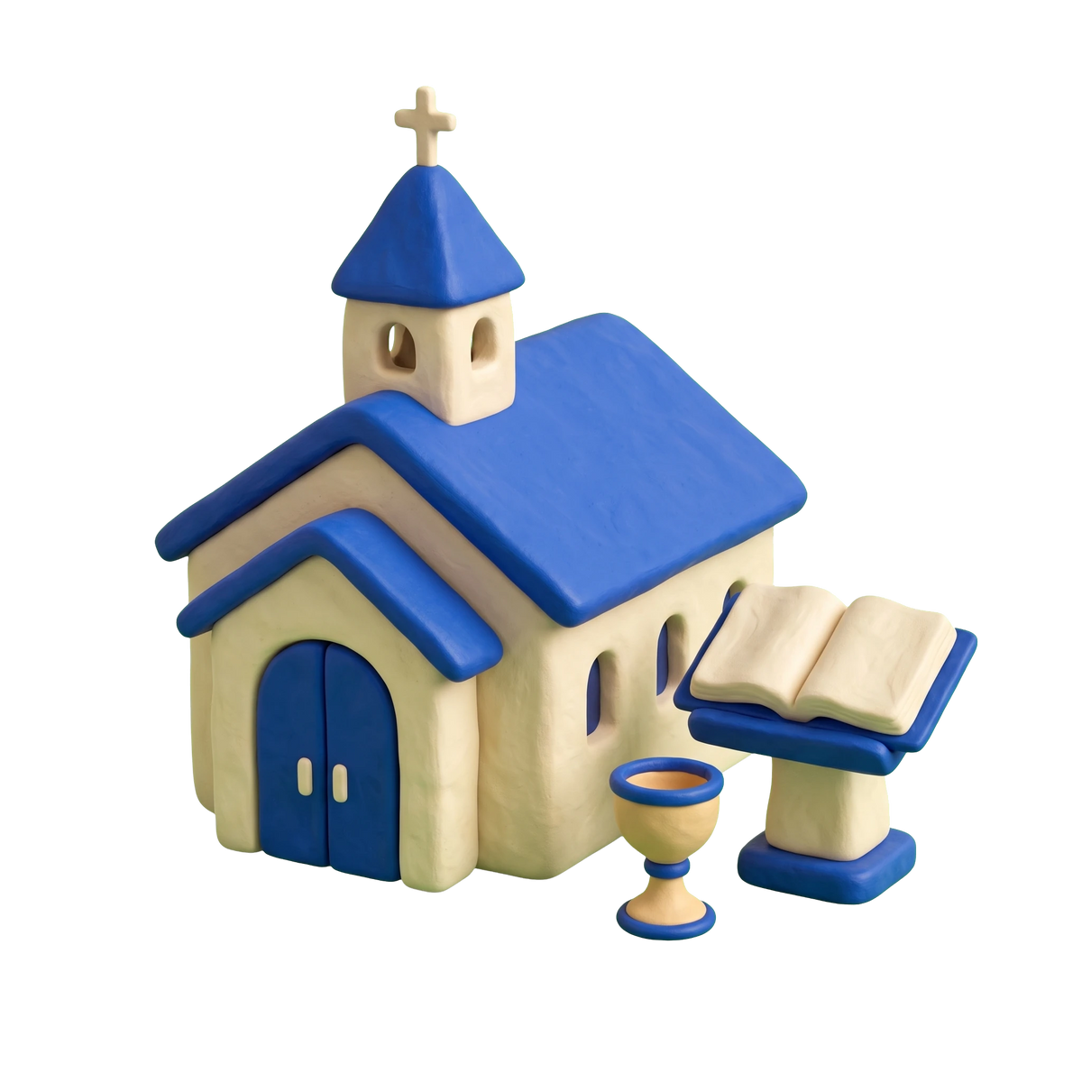 Church of Christ illustration in blue and ivory clay