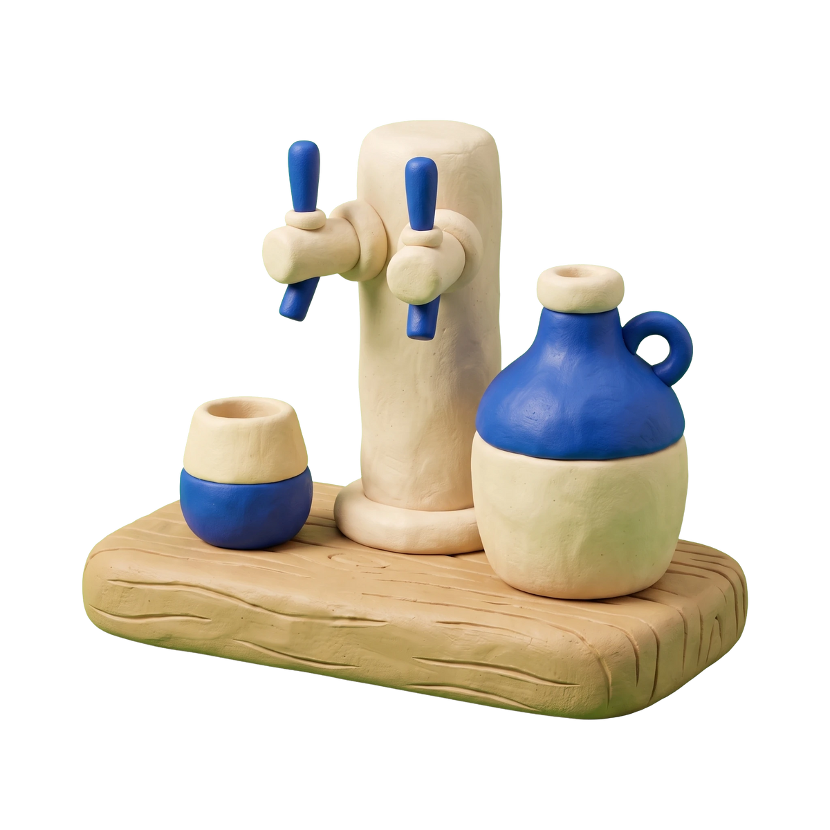 Cider bar illustration in blue and ivory clay
