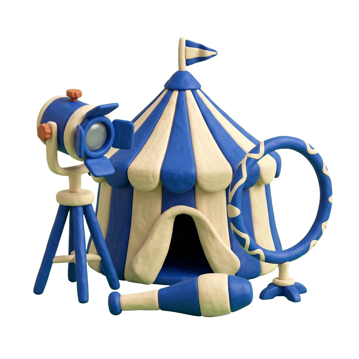 Circus illustration in blue and ivory clay