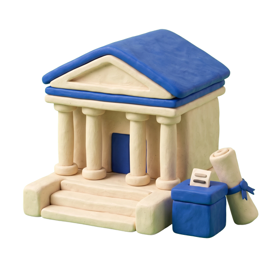 City clerk's office illustration in blue and ivory clay