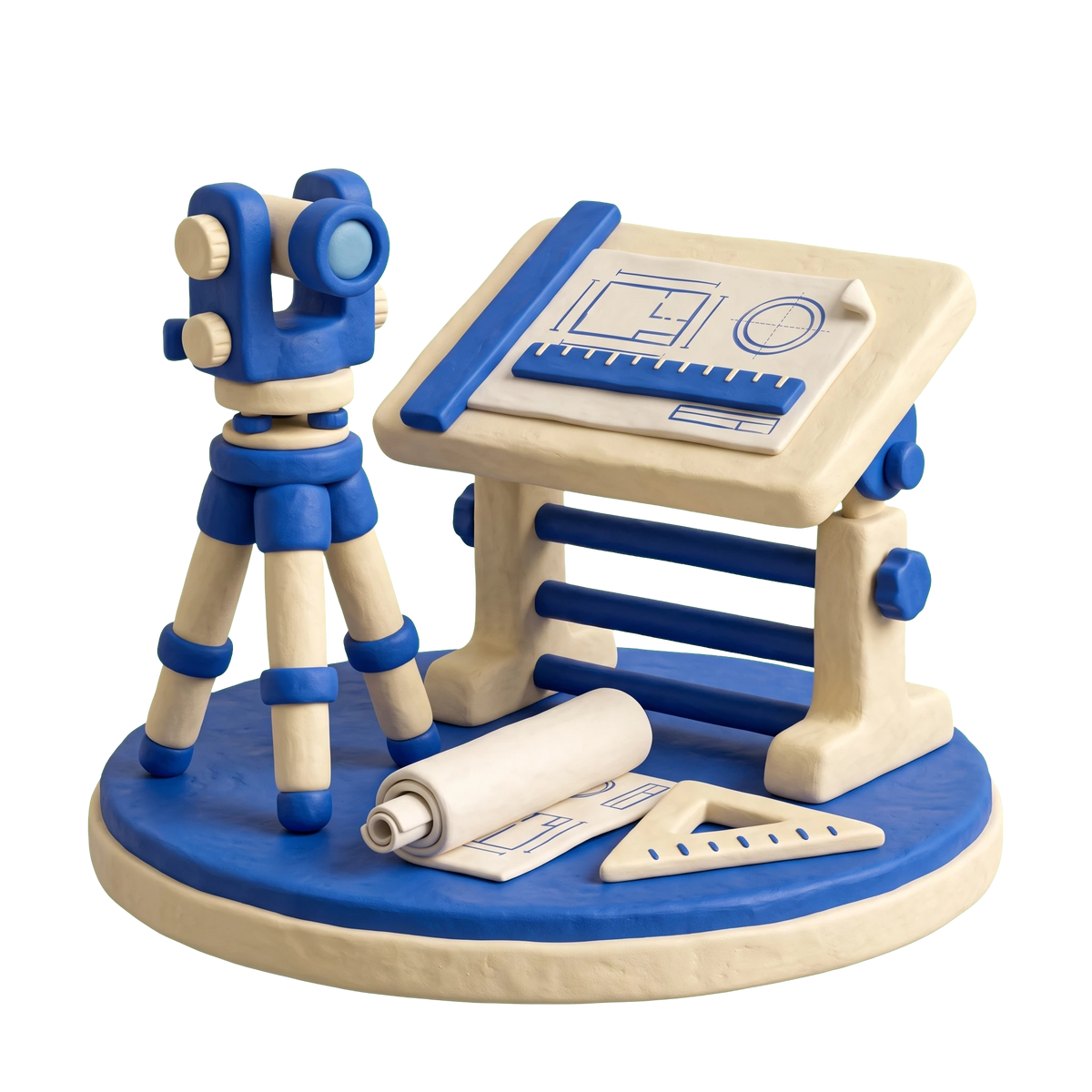 Civil engineer illustration in blue and ivory clay
