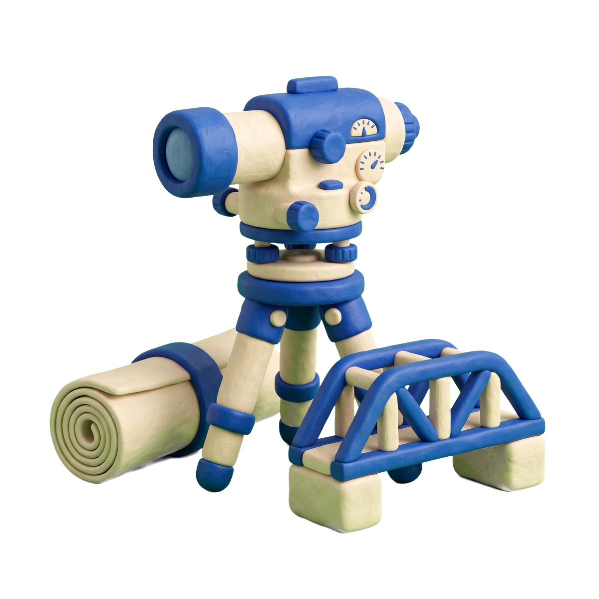 Civil engineering company illustration in blue and ivory clay