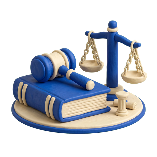 Civil law attorney illustration in blue and ivory clay