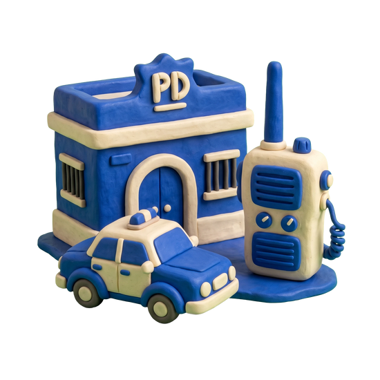 Civil police illustration in blue and ivory clay