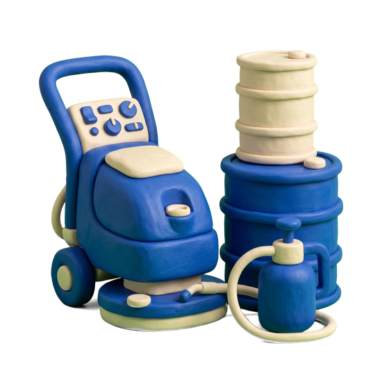 Cleaning products supplier illustration in blue and ivory clay