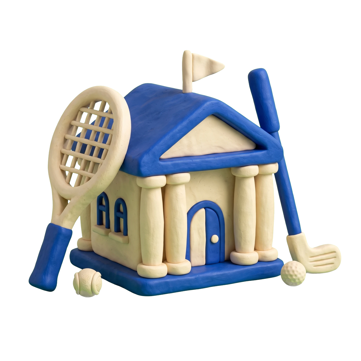Club illustration in blue and ivory clay