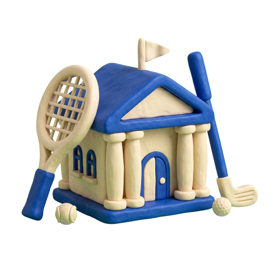 Club illustration in blue and ivory clay
