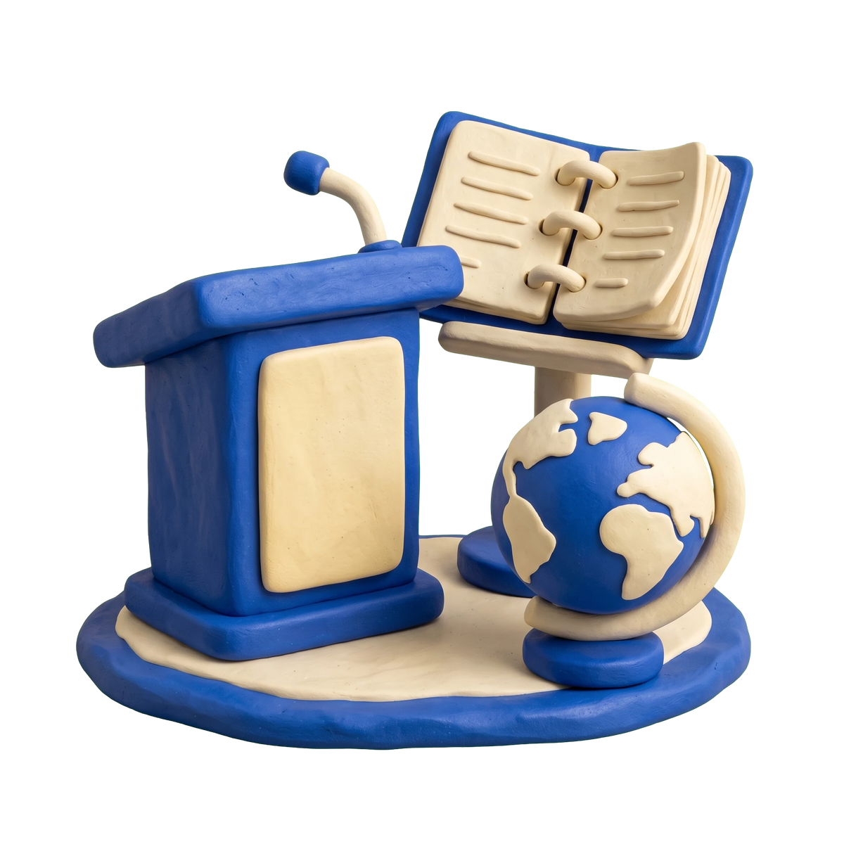 Coaching center illustration in blue and ivory clay